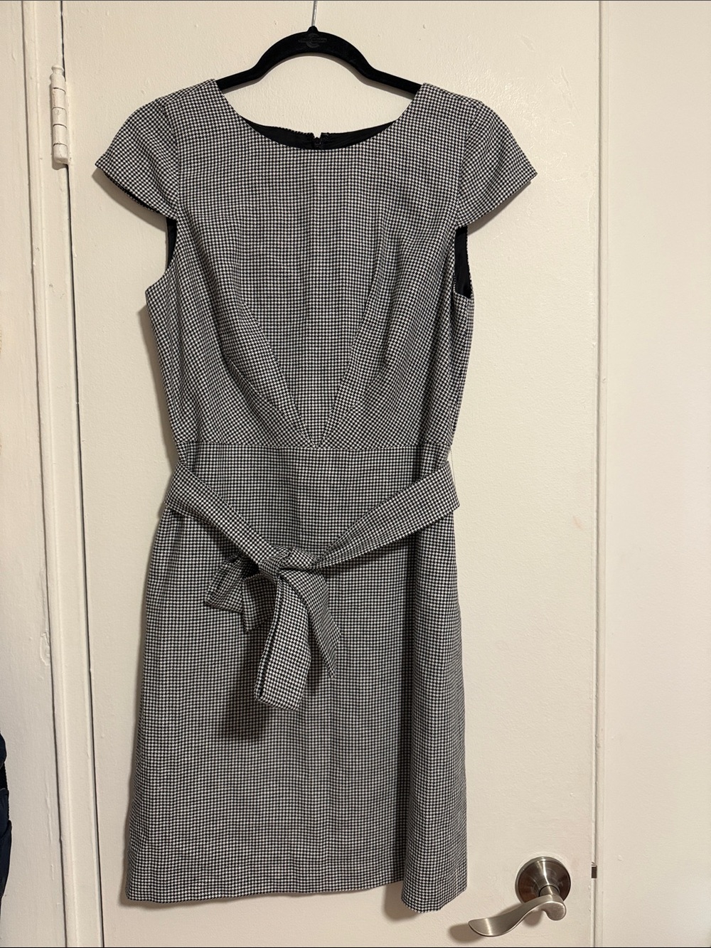 J. Crew Black and White Gingham Midi Sheath Dress with Tie Waist